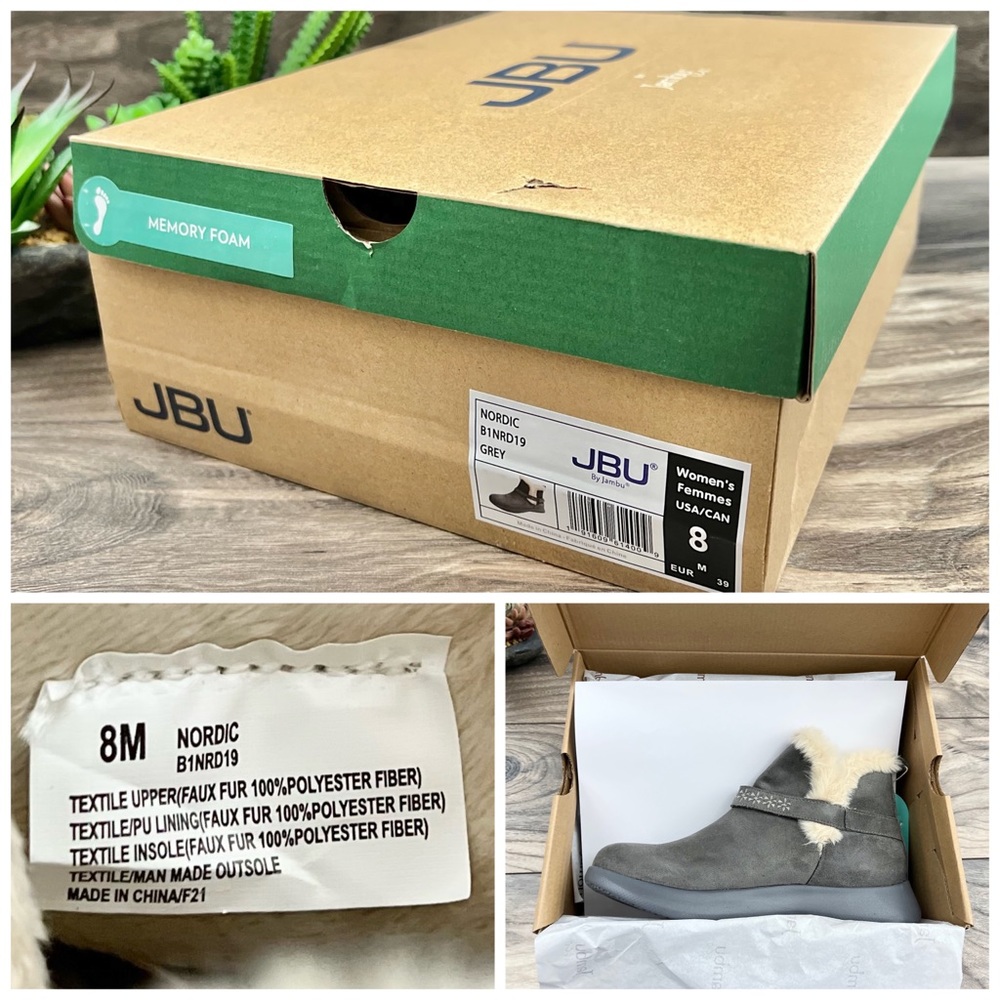 NIB JBU Jambu Nordic Faux Fur Lined Ankle Boots Bootie Grey - Picture 12 of 13